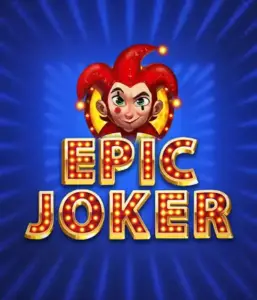 Experience the vibrant world of the Epic Joker game by Relax Gaming, showcasing a mischievous joker with a bright red hairstyle amid a sparkling blue background. This graphic depicts the fun and excitement of classic slots, great for fans of classic casino aesthetics, offering a captivating gaming experience.