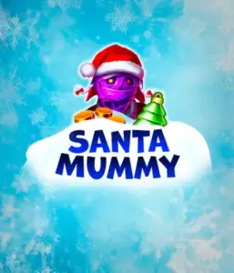  Experience the whimsical "Santa Mummy" slot game by Belatra, showcasing a mummified Santa decked out in festive holiday attire. This vibrant image portrays the mummy with a bright purple hue, wearing a Santa hat, against a backdrop of snowy blue with icy snowflakes. The game's title, "Santa Mummy," is boldly written in large, icy blue letters.